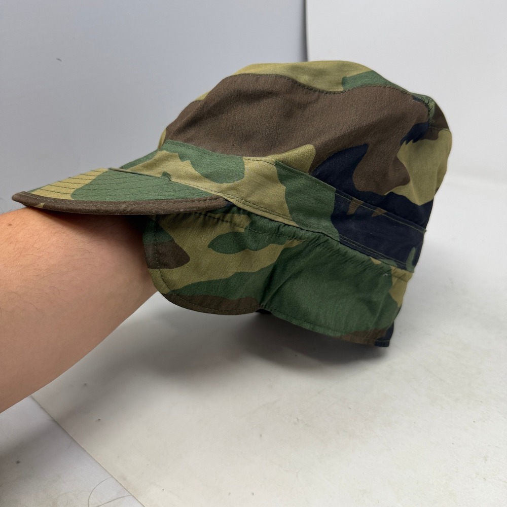 Sekri Industries Patrol Cap Mens 7 3/4 Woodland Camo Ear Flaps EUC